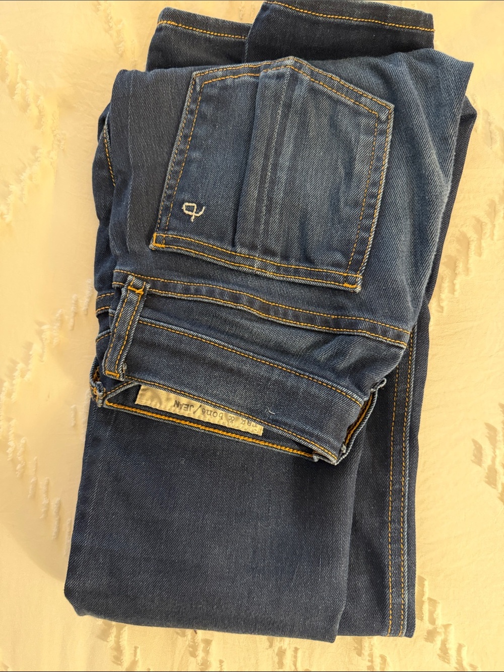 rag & bone Dark Blue Skinny Jeans with Contrast Stitching
